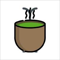 A cup of green tea with a black handle vector