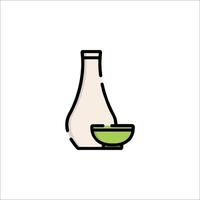 A bottle of soy sauce and a bowl of rice vector