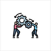 Two people are holding gears together in a line vector