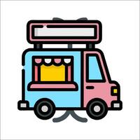 A food truck icon with a sign on it vector