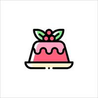 A pink pudding with a holly leaf on top vector
