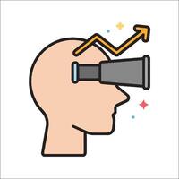A person with a telescope and an arrow going up vector