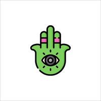 A green hamsa hand with an eye on it vector