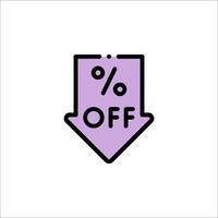 A purple arrow pointing down with the word off vector