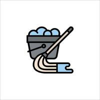 A bucket with a broom and a mop icon vector