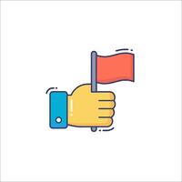 A hand holding a red flag with a line drawing vector