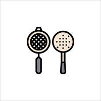 Two frying pans with a spatula on top vector