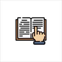Hand pointing at a book icon vector
