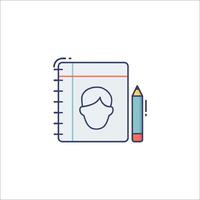 A notebook and pencil icon with a person's head vector