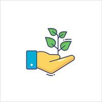A hand holding a plant with a green leaf vector