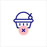 A basket with a cherry in it is shown in a line icon vector