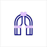 A purple heart shaped icon with a pair of hands vector