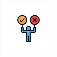 A man holding up two different colored check marks vector