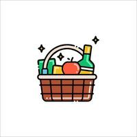A basket with food and wine in it vector