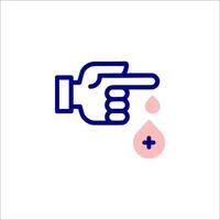 A hand pointing to a drop of blood vector