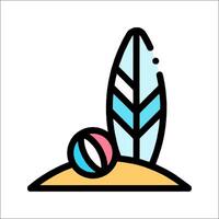 A beach ball and surfboard icon vector