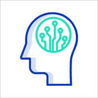 A blue and green icon of a head with a circuit board inside vector