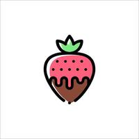 A strawberry with chocolate on it is shown in a line drawing vector