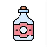 A bottle of liquid with a red cap on it vector