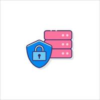 A pink and blue icon with a padlock on top of a server vector