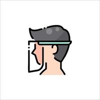 A man with a face shield on his head vector