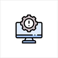 A computer with a gear on it and an exclamation mark vector