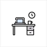 Office desk with laptop and clock illustration vector