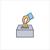 A hand putting money into a box with a dollar sign vector