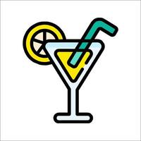 A cocktail with a straw and a slice of lemon vector