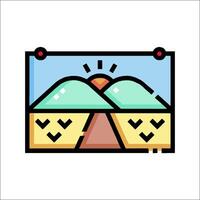 A flat line icon of a mountain with a sun vector