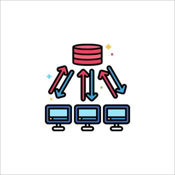 A computer with a server and a computer vector