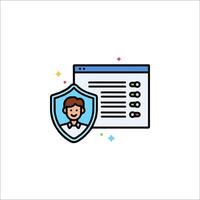 A person with a shield icon on a computer screen vector