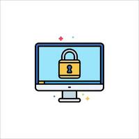 A computer screen with a padlock on it vector