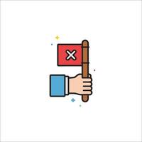 A hand holding a red flag with an x on it vector