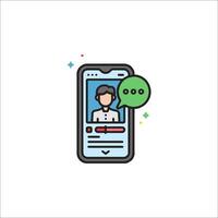 A phone with a person on the screen and a chat bubble vector