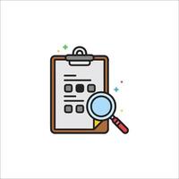 A clipboard with a magnifying glass and a pen vector