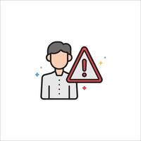 A man holding a warning sign with a red triangle vector