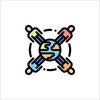 People holding hands around the world icon vector