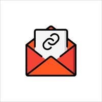 An orange envelope with a link icon vector