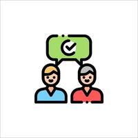 Two people are talking with a check mark on the top vector