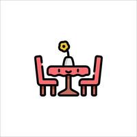 A cartoon table and chairs with a flower in the middle vector
