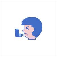 A person with an asthma inhaler in their mouth vector