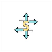 A line icon of an arrow pointing to a dollar sign vector