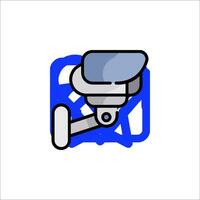 A blue and white icon of a security camera vector