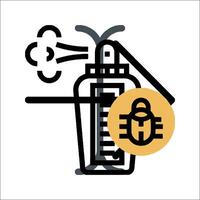 A black and yellow icon of a bottle with a bug on it vector