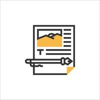 A line icon of a document with a pen and paper vector