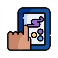 A hand touching a tablet with a mouse on it vector