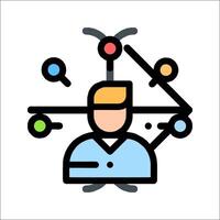 A person with a blue shirt and a blue hat is shown in the middle of a circle vector