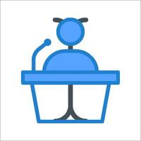 A blue icon of a man in a chair with a microphone vector