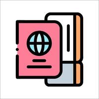 A pink passport and a globe icon vector